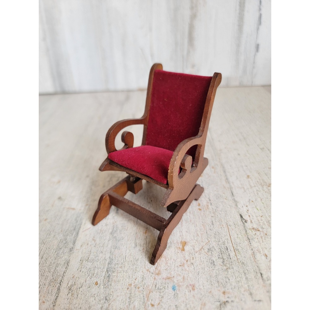 Vintage miniature rocking chair red lined spring unique dollhouse accessory